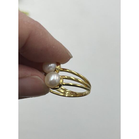 AMBER SCEATS Aerin triple band 3 FW Pearls 925 Gold‎ 24 K plated Ring 6.75 New - Picture 9 of 10